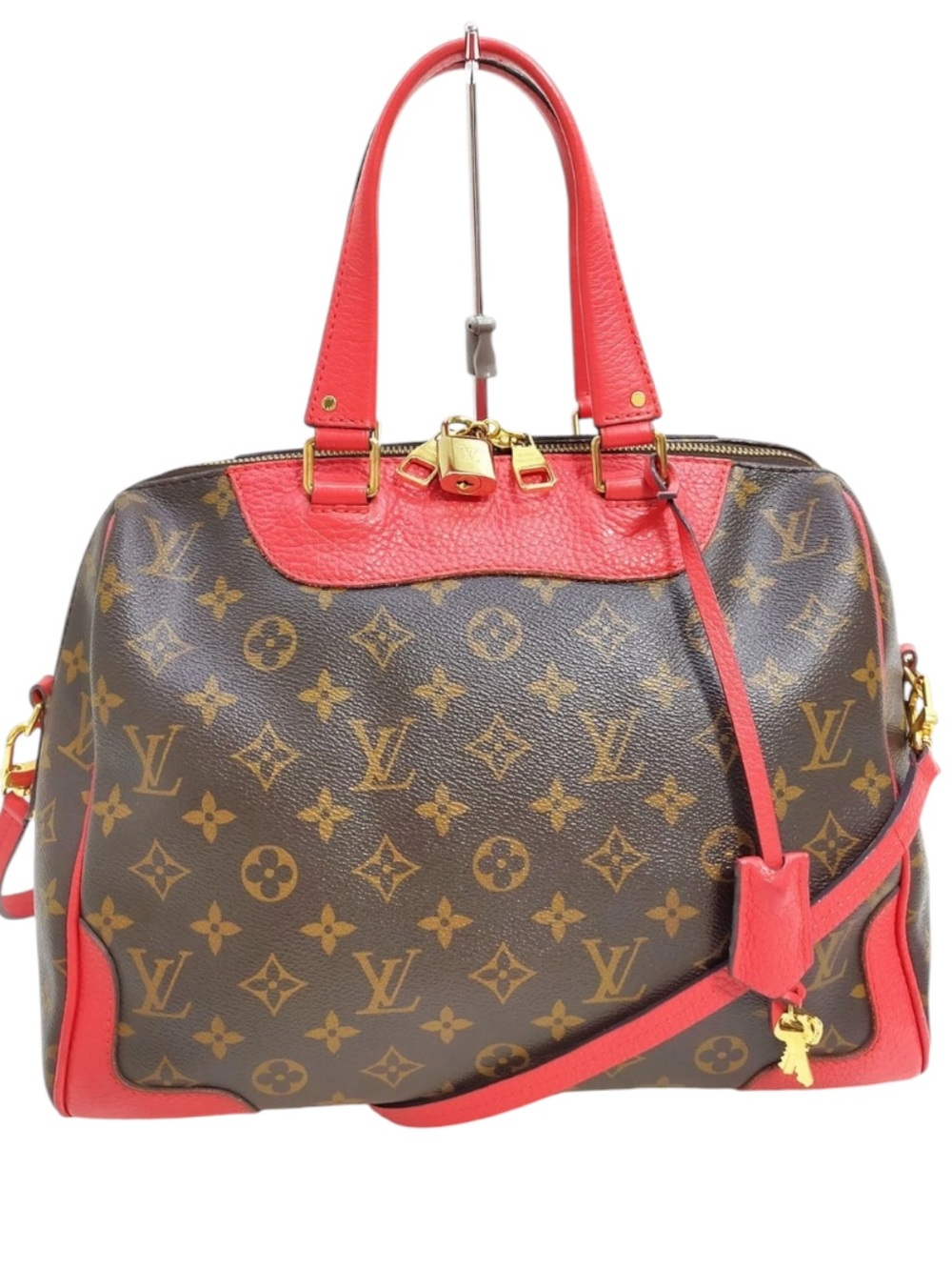 LV Louis Vuitton Hand Shoulder Crossbody Bag Retiro PM RedTrim Monogram Key LOCK - Picture 3 of 15